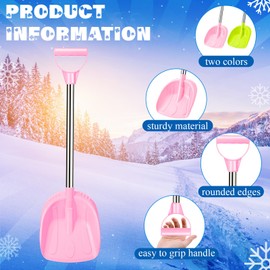 Leriton 2 Pcs Kids Snow Shovel with D Grip Handle Plastic Snow Shovel with Stainless Steel Handle 23.6 Inch for Boys Girls Outdoor Yard Garden Driveways Emergencies Snow Removal(Green, Pink)