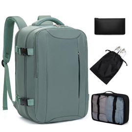 Xkdoai Hand Luggage 40 x 20 x 25 cm for Ryanair Aeroplane Travel Backpack with Luggage Organiser 3 Sets Small Travel Bag Carry On Luggage Unisex Travel Bag Backpack Travel Bag, Green, Backpack