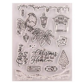 arriettycraft Merry Christmas Snowfall Christmas Green Berry Branch Bird Christmas Moods Transparent Stamps for Card Making Decoration and DIY Scrapbooking
