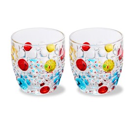 FYUEROPA Colored Glass Cups, Ribbed Drinking Glasses, Vintage Glassware Cups for Water, Drinks, Beverages, Coffee - Set of 2-12Oz