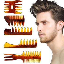Styling Hair Comb Set Salon Barber Hairstylist Texture Comb 5 Pack Professional Hair Brush Retro Hairdressing Hair Care Style Accessory Double-sided for Men Boy Gentleman