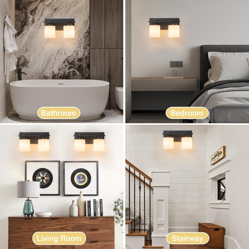 BrkNit 2 Light Modern Bathroom Light Fixtures Over Mirror, Black