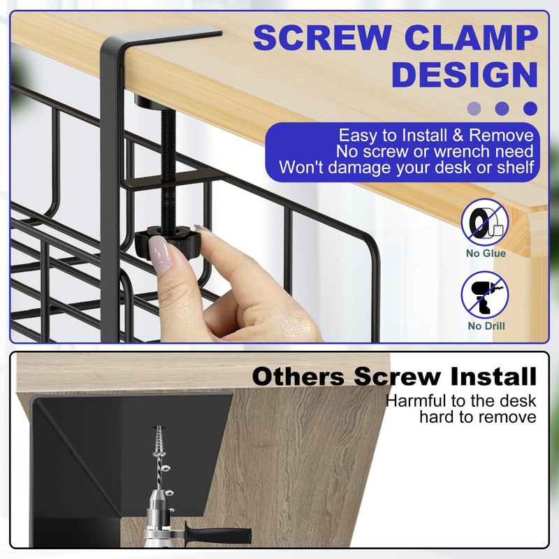 Under Desk Cable Management Tray, 31.5'' No Drill Steel Cable