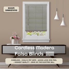 Cordless GII Madera Falsa 2-in Faux Wood Plantation Blind - 74-in W x 52-in L - Grey