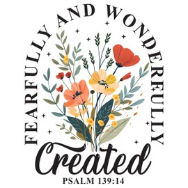 Fearfully and Wonderfully Created Sticker Set of 3 - Psalm 139:14 Christian Floral Waterproof Sticker for Laptops Kindles Water Bottles - Holographic Bible Verse Decal for Women Girls Teens