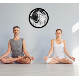 Creoate Home Decor Wall Art Wooden Koi Fish Wall Art Black and White Yin Yang Themed Zen Wall Mount Plaque Decor for Yoga Room Bathroom Living Room Farmhouse, 12x12 Inch