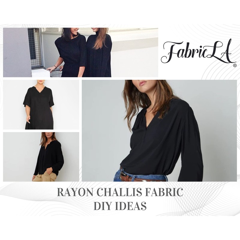 FabricLA Rayon Challis Fabric | 58" Width (5 Yard, Black)