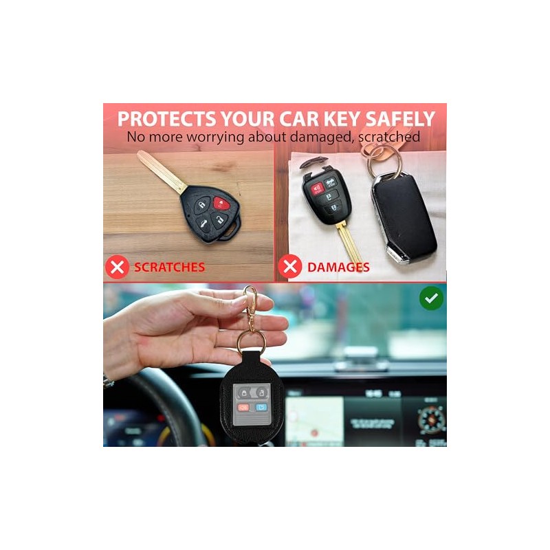 Leather Car Key Fob Cover Sleeve Protector with Keychain
