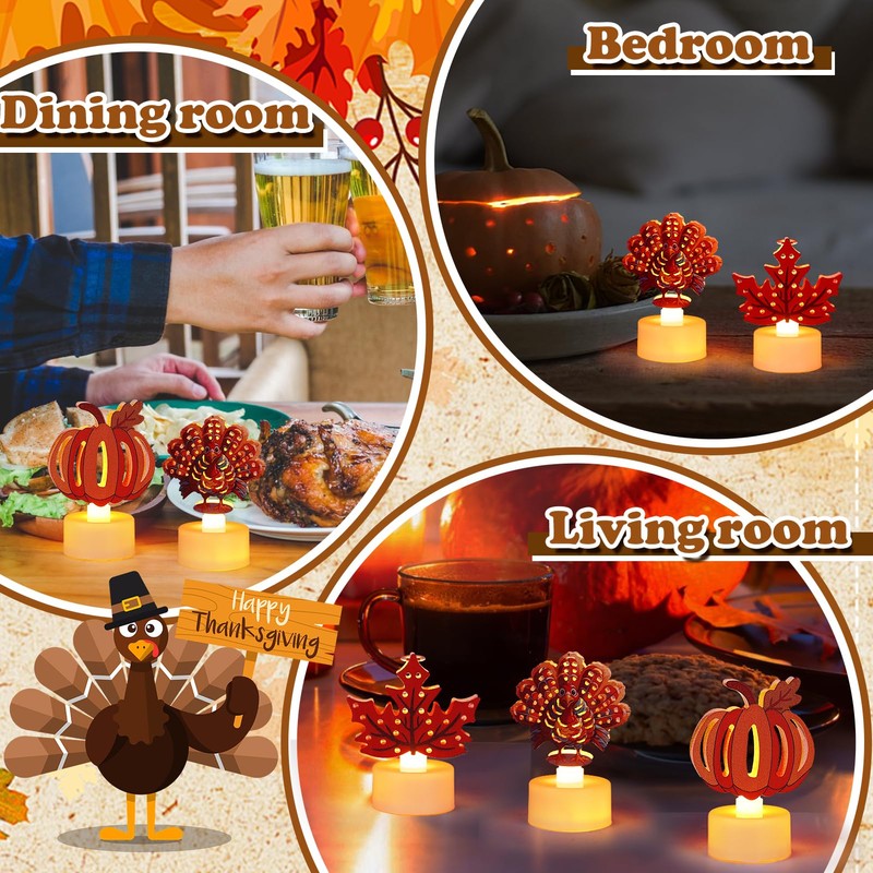 Thanksgiving Tea Lights Flameless Candles - Turkey Pumpkin Maple Leaf