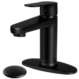 SOKA Brass Bathroom Faucet Matte Black with Pop-up Sink Drain Stopper & Deck Plate - 1 or 3 Hole Single Handle RV Faucet