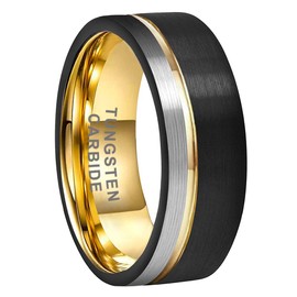 TUTISS 8mm Black Gold Tungsten Rings for Men Women Fashion Engagement Wedding Bands Brushed Finish Offset Line Comfort Fit Size 7