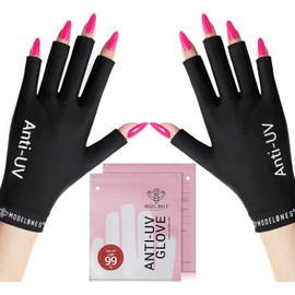 modelones UV Gloves for Gel Manicures, Professional UPF99+ Anti UV Protection Gloves for Gel Nail Lamp (Black)