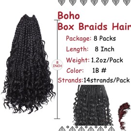 Beverlee Goddess Box Braids Crochet Hair 8 Inch 8 Packs Bob Bohemian Crochet Braids Curly Ends Messy Pre-looped Synthetic Curly Hair for Women