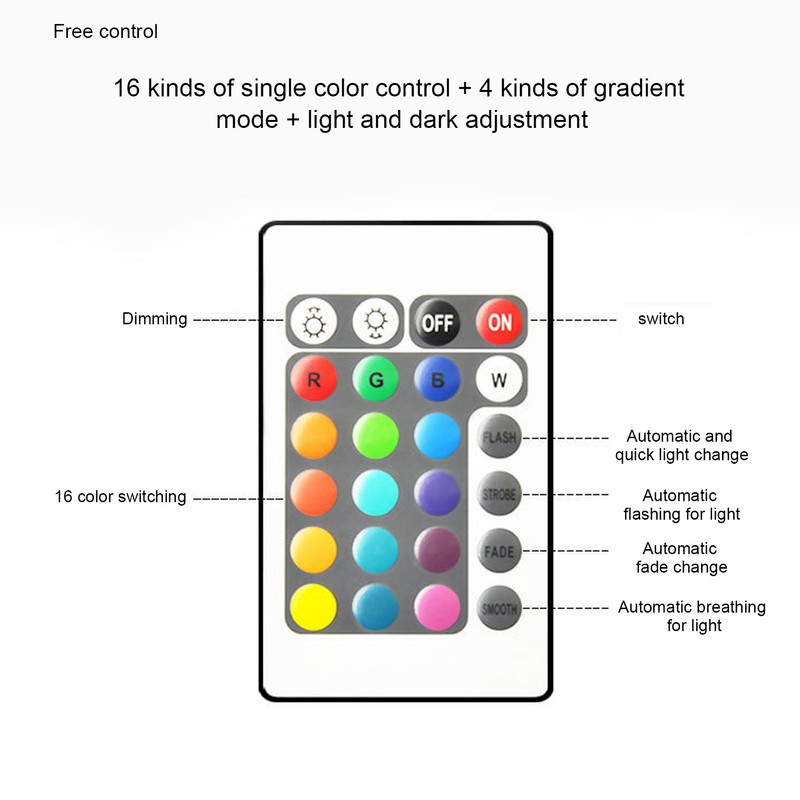 Remote Control LED Night Lamp 16 Color 4 Mode RGBW