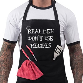 BBQ Aprons for Men, Funny Cooking BBQ Apron in 100% Cotton, Adjustable with 2 Pockets, Birthday, Christmas, Cooking Gifts for dad, chef, husband, him - Don't Use Recipes - Black