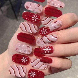 6 Sheets Christmas Nail Polish Strips Cute Xmas Nail Art Stickers Self-Adhesive Snowmen Elk Snowflake Glitter Design Full Cover Nail Sticker Winter Full Wrap Gel Nail Strips Stickers for Holiday Nails