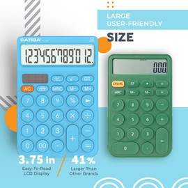 CATIGA 12 Digit Desktop Calculator with Large LCD Display, White Calculator, Round Design Big Button, Solar and Battery Dual Power, Standard Function for Office, Home, School, SD-1292