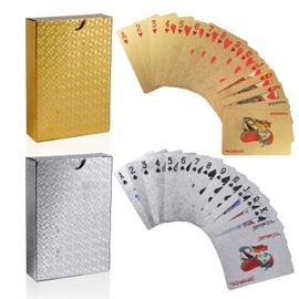 ISIYINER Playing Cards Waterproof Poker Cards Game Playing Cards for Family Party Pack of 2 (Gold Foil & Silver Foil)