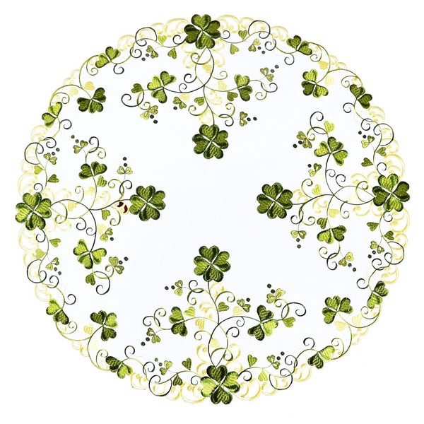 Grelucgo Small Embroidered Shamrock Tablecloth, St. Patrick's Day Decor (Round
