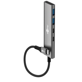 goobay USB-C Hub, 4-Port 3.2 Adapter with 5 Gbit/s, 2 x C and 2 x A Ports, Slim Aluminium Design for MacBook, Windows, Laptop, Tablet & Smartphone - 76563
