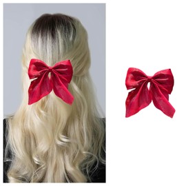 Xduargs Boho Bow Hair Clips Satin Bow Hair Barrettes Vintage Bowknot Hairclip Pins Silky Bow Knot Hair Clip Barrette French Satin Ribbon Bowknot Clip Headpiece for Women Headdress(Red)