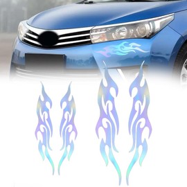 Pack of 4 Car Stickers, 18 cm + 30 cm Flame Reflective Stickers, 3D Reflective Car Stickers, for DIY Bodywork, Truck, Off-Road Vehicle, Skateboard