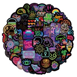 100 Pieces Neon Light Stickers, Laptop Stickers, Car Luggage Vinyl Sticker Pack, Teen and Adult Skateboard Motorcycle Stickers