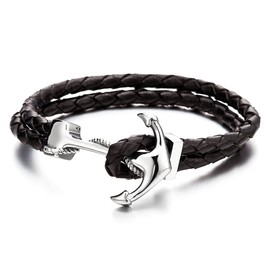 Stainless Steel Anchor Bracelet Men's Women's Bracelet Black Braided Leather Bracelet Leather Bangle, Leather, Non-applicable