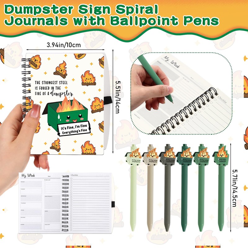 Resurhang 60 Pcs Dumpster Fire Ballpoint Pen A6 to Do