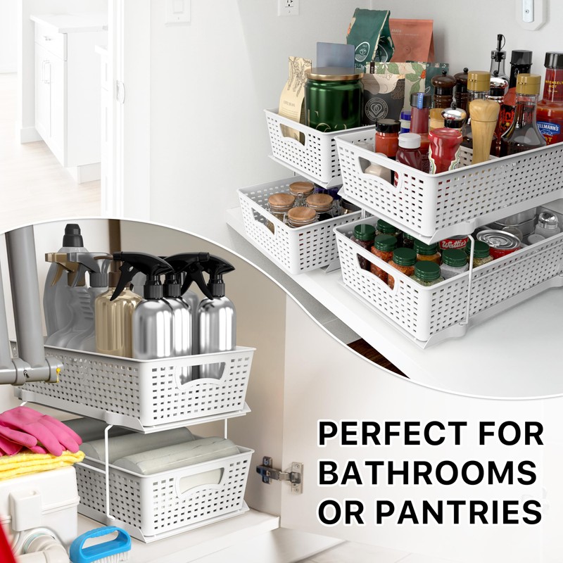 Simple Houseware 2 Tier Bathroom Organizer Tray Pull-Out Sliding Drawer,