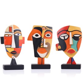 5.9" Resin Abstract Sculpture, Handcrafted 3 PCS African Art Tribal Figurines Weird Art Decor, Modern African Figurines, African Mask Decorative Sculpture for Bookshelf, TV Stand, Living Room, Office