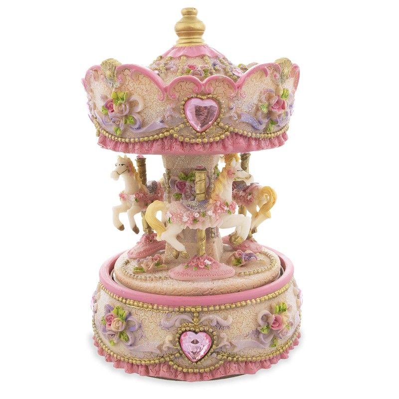BestPysanky Floral Three Horses Carousel Spinning Musical Figurine