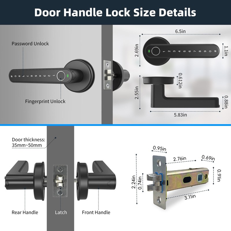 Smart Door Lock, Door Handle with APP Unlock, Biometric Door