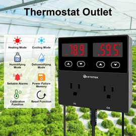 Digital Temperature and Humidity Controller Outlet, Reptile Thermostat Plug Dual Stage Pre-Wired for Mushroom Greenhouse Homebrew