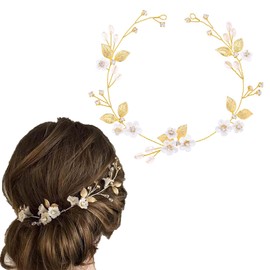 Fairvir Bridal Wedding Hair Vine Flower Gold Leaf Radiant Bride Side Crystal Headpiece Hair Accessories for Women and Girls (Gold)