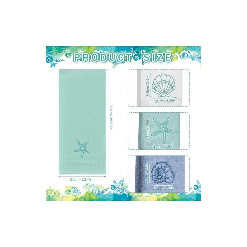 Hahafelt 3 Pack Coastal Hand Towels - 100% Cotton Beach