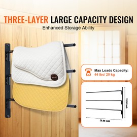 Happybuy Wall-Mounted Saddle Rack,2-Pack Swing-Out Holder. Three-Tiered Stand for Horse Saddles. Space-Saving Pad and Blanket Rack to Organize Tack Room,30.9 x 29.9 x 5.5 in