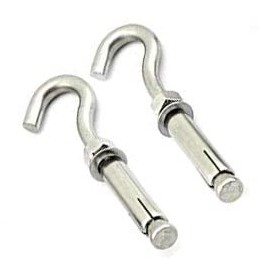 M12 Concrete Wall Hook, Anchor Hook with Metal Sleeve, 12 x 45 mm Hook Screw with 16 mm Expandable Concrete Dowel and Hex Nut, Hook Open Attachment for Solid Materials Such as Concrete and Stone (Pack