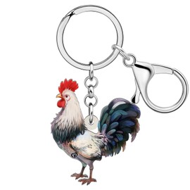 WEVENI Statement Acrylic Floral Chicken Rooster Key Chains Rings Farm Jewelry For Women Girls Bag Charms Gifts (Chicken H)