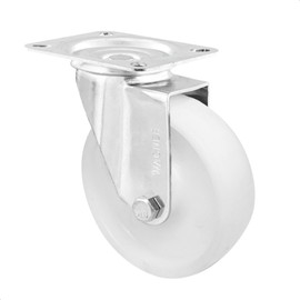 Wagner 04652501 Swivel Castor / Furniture Castor Diameter 125 mm, Height 155 mm, Galvanised Steel, White, Screw-On Plate 85 x 105 mm, Load Capacity 100 kg