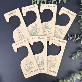 Luck and Luck Peter Rabbit Wooden Baby Clothes Dividers x 7, Nursery Wardrobe Hangers, New Born Gift, Baby Shower Keepsake, Wood Peter Rabbit Gift