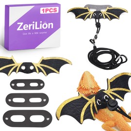 ZeriLion 3-Size Reptile Harness & Leash Set for Bearded Dragons, Soft Leather Wing Design (Black), Detachable & Adjustable