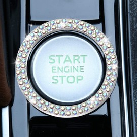 LivTee Car Engine Start Stop Decoration Ring, Crystal Double Rhinestone, Bling Car Interior Accessories for Women, Key Ignition & Knob Bling Ring, Push to Start Button Cover/Sticker, Colorful