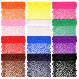 Swpeet 12 Rolls 5 Yard by 7" Wide Mixed Colors Lace Fabric Stretch Elastic, Trim Lace Ribbon, Elastic Sewing Trim Ribbon for Garment, Headbands, Wedding Bouquet