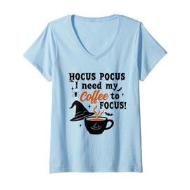 Womens Hocus Pocus I Need Coffee To Focus Witchy Caffeine V-Neck T-Shirt