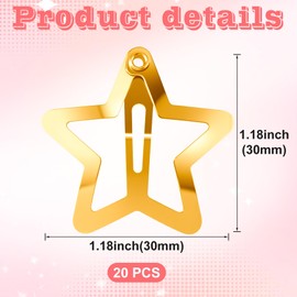 20pcs Gold Star Hair Clips, Y2K Star Snap Clip Barrettes for Women, 1.18in Metal Non-Slip Hairclips Hair Accessories for Long Short Thick Thin Curly Straight Hairstyles