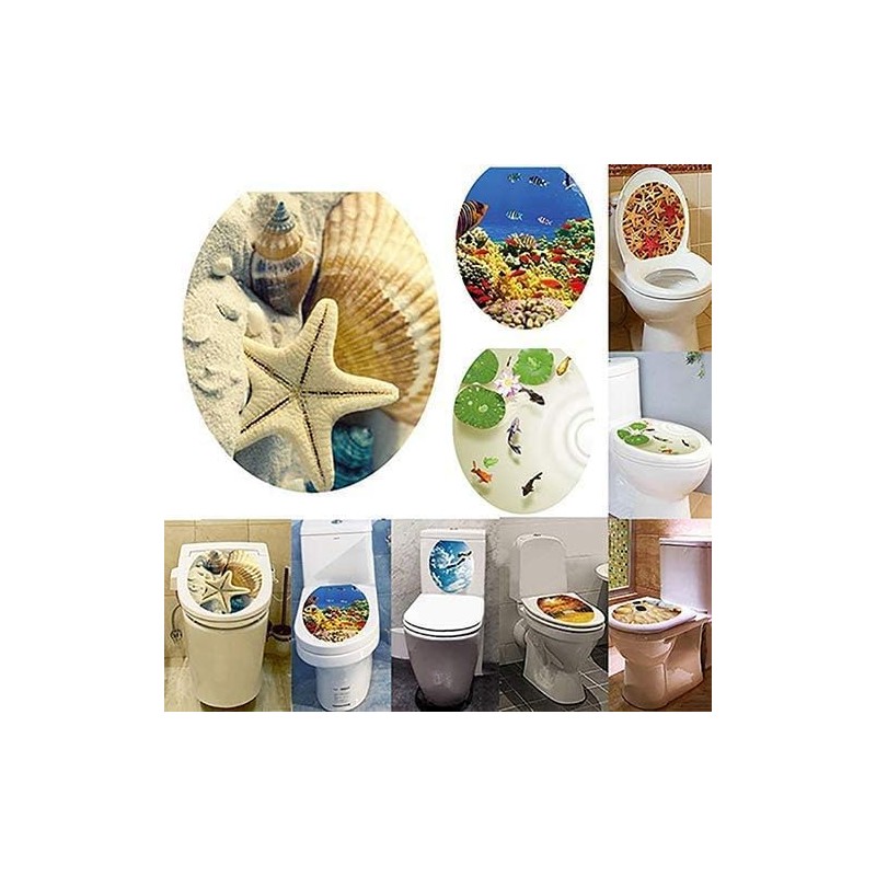 Shell Decoration Removable Toilet Seat Sticker Ocean Forest Sky Fish