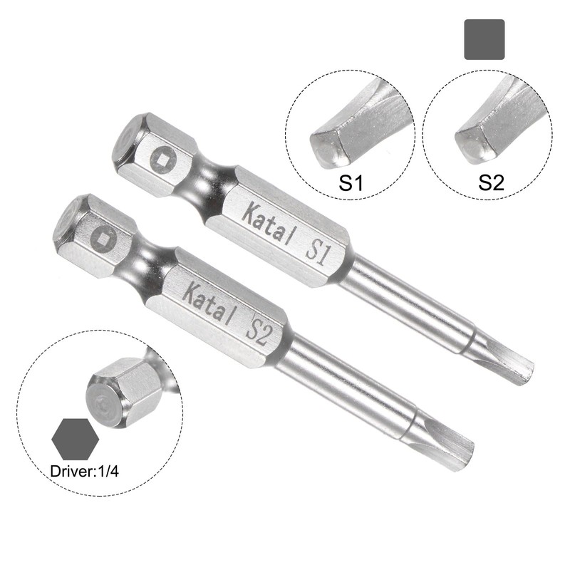 HARFINGTON 10pcs S1 S2 Square Screwdriver Bit 1/4" Hex Shank