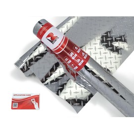 Rvinyl Diamond Plate Silver Tread Vinyl Car Wrap Film - 2ft x 1ft with Application Card - Vehicle Sheet Roll with Adhesive Back and Air Release Technology
