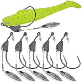 XFISHMAN Underspin-Jig-Heads-Swimbait-Hooks-with-Spinner Blades Weighted Fishing Hooks 6 Pack (Silver, Size 2/0,1/8oz 3.5g, 6-Pack)